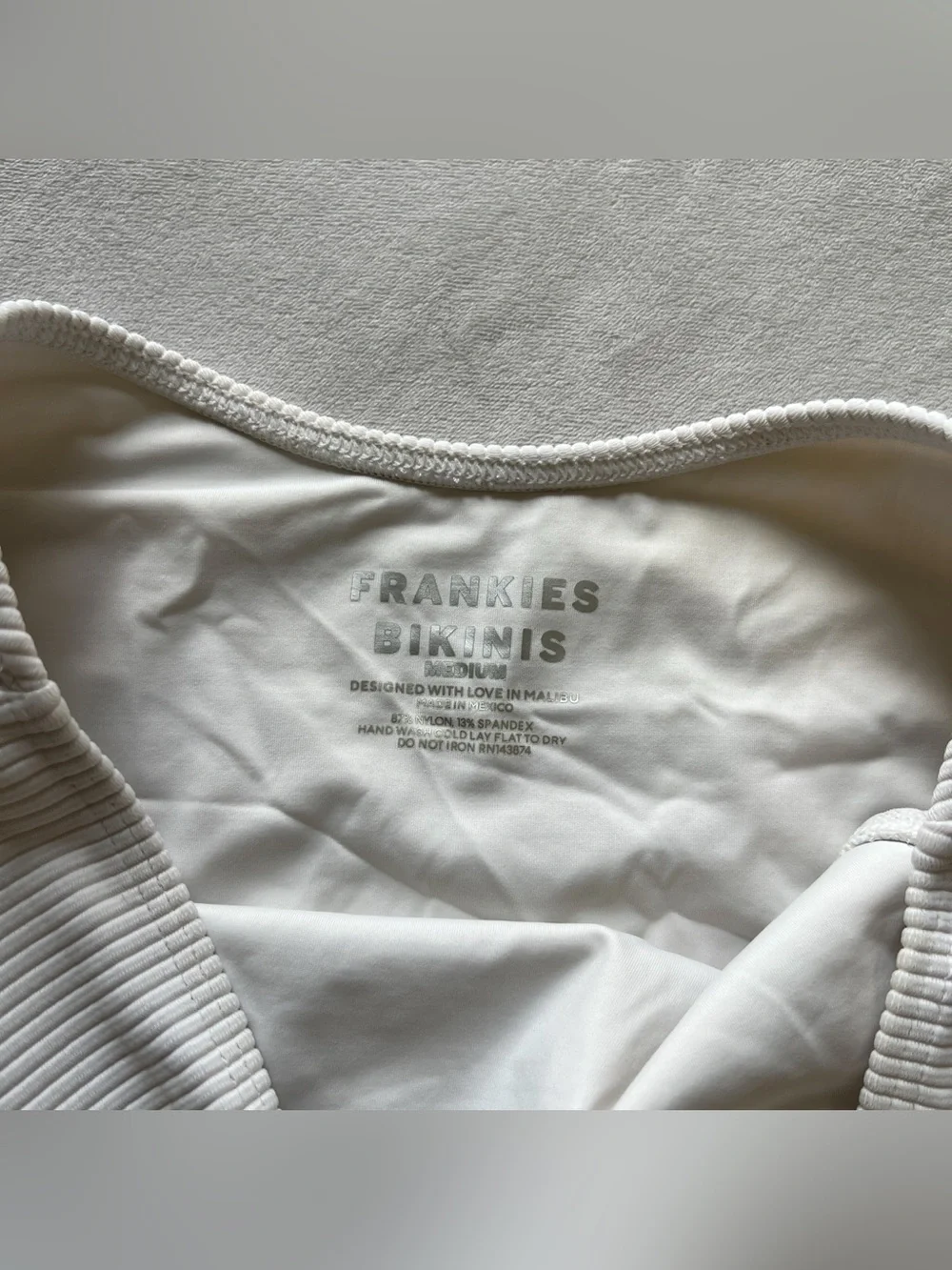 Frankie's Bikinis White Ribbed High-Cut Bikini Bottom - Medium